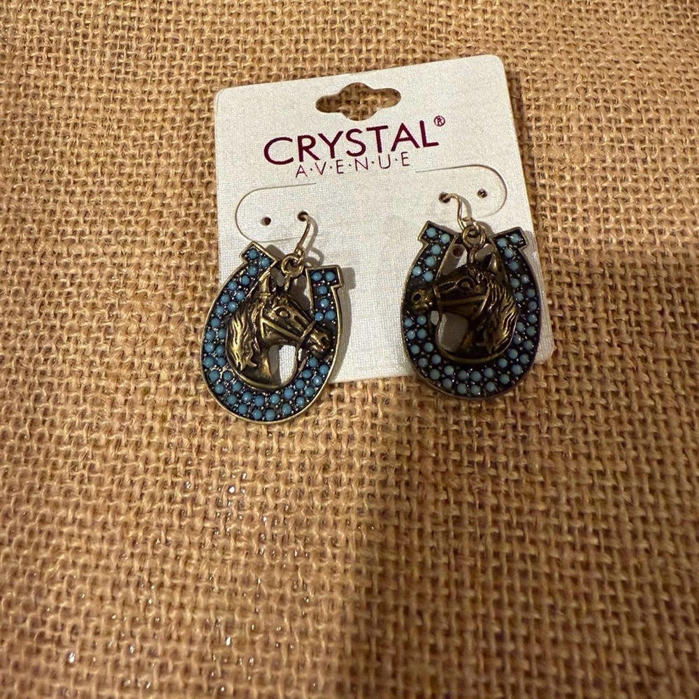 Crystal Avenue Horse and Horseshoe Earrings